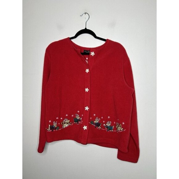 Croft & Barrow Holiday Vintage Embroidered Winter Wonderland Fleece Size Medium - Picture 1 of 12